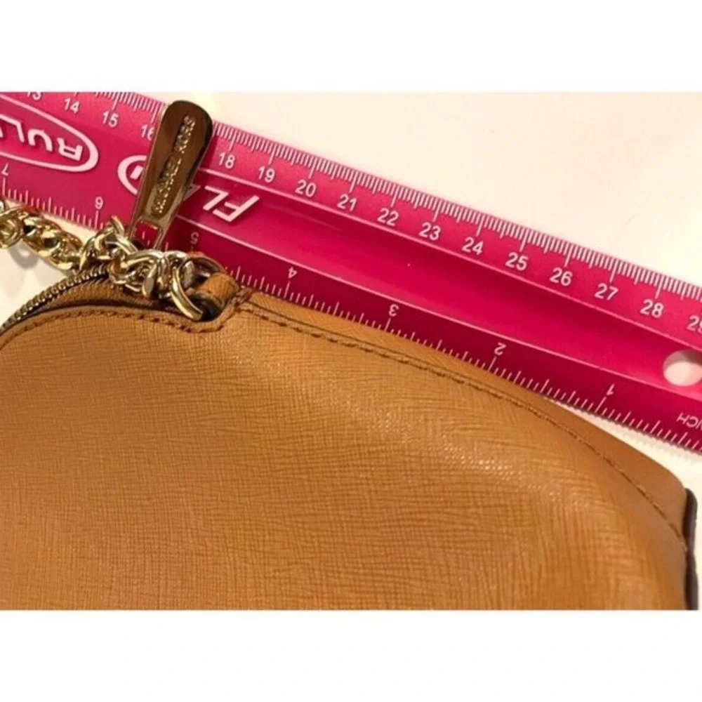 Michael Kors Small Dome Crossbody Bag Purse Tan Saffiano Leather Gold Tone Chain